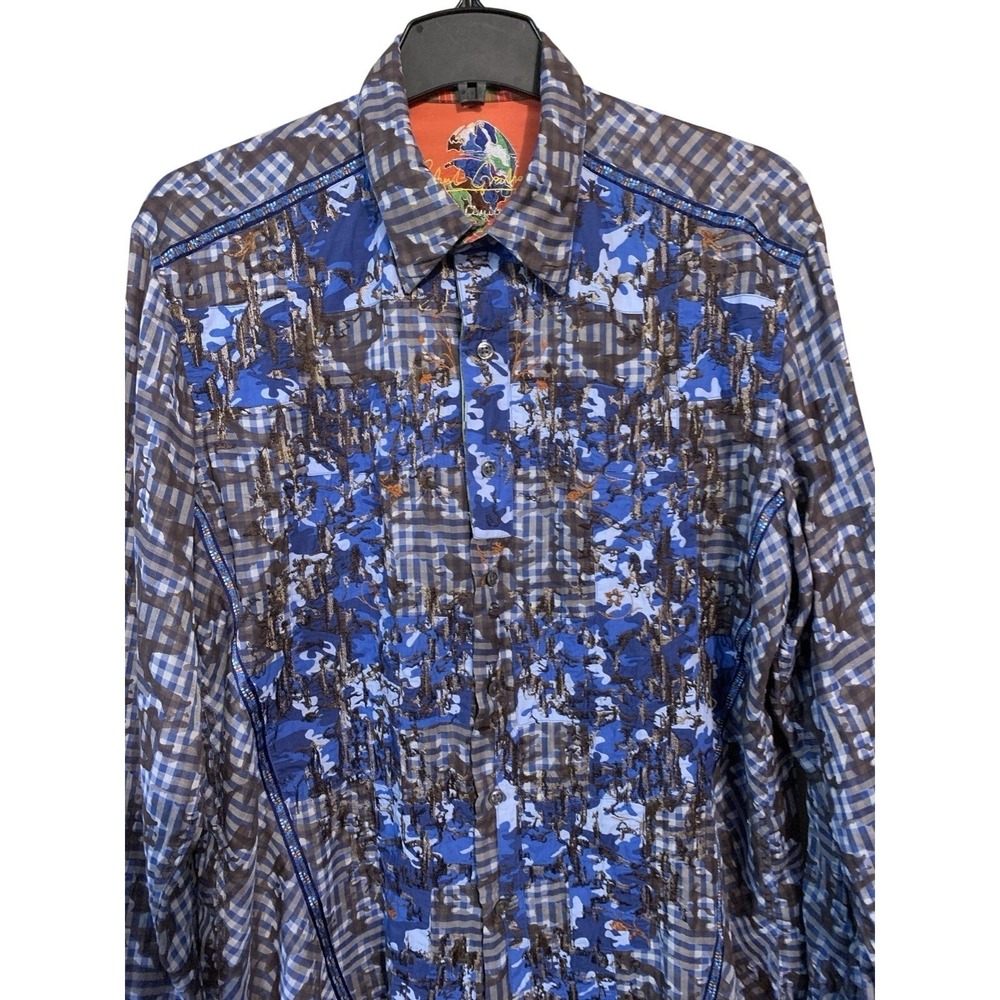 Robert Graham Blue Floral Camo Limited Edition Embroidered Shirt Men's L **Read - Picture 4 of 16